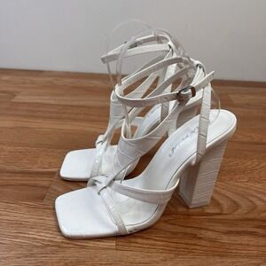 Public‎ Desire White Croc Block Heels Strappy Women's Size 6 NEW